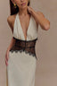 Deep V High-Waist Halter Backless Midi Silk Dress