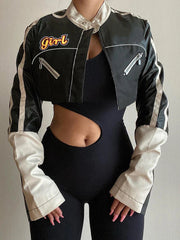 Punk Contrast Cropped PU Jacket