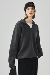 Slouchy V-Neck Hooded Sweater