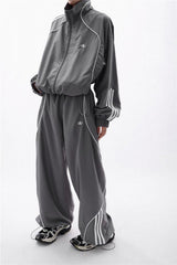 Loose Fit Cargo Jacket Wide Leg Pants Activewear Set