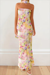 Strapless Ruffle Maxi Floral Dress