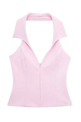 Pink Halter Sleeveless Charming Top And Skort Set