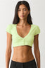Button Front Ribbed V Neck Fitted Crop Top