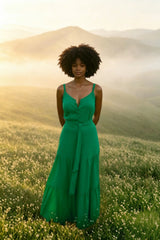 DressBetty - Elegant V Neck Tunic Ruffles Maxi Dress
