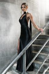 Sexy Backless High Waist Satin Dress