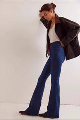High Waist Slim Flare Wide Leg Straight Denim Jeans