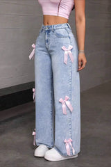 Bow Detail Straight Leg Jeans