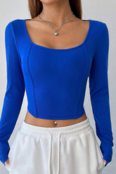 American Casual Slim Solid Long Sleeve Crop Top