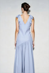 Elegant Bow Strap Fitted Flared Sleeveless Party Dress