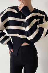 Cut-Out Waist Striped Sweater