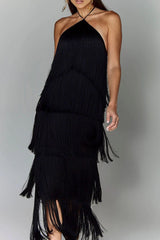 Chic Halter Fringe Backless Slit Cocktail Dress