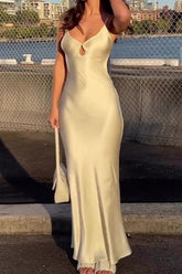 Satin Cut-Out Cami Sexy Silk Dress