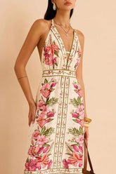 Halter Neck Floral Maxi Riviera Chic Boho Dress