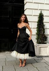 Lace-Draped Off-Shoulder Midi Dress