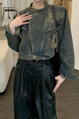 Slim Fit Denim Moto Jacket