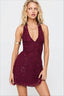 Lace Halter Tie Back Bodycon Mini Party Dress