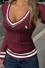 V-Neck Long Sleeve Knit Sweater