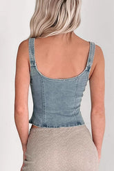 Denim Zip Front Sleeveless Tank Top
