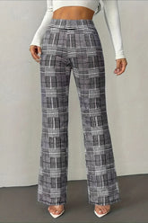 Houndstooth High Waist Slim Wool Wide Leg Pants