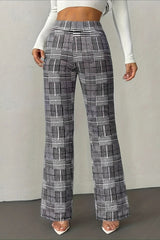 Houndstooth High Waist Slim Wool Wide Leg Pants