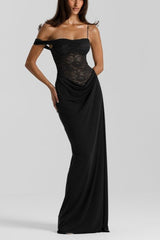 Sexy Lace Panel Tank Maxi Bodycon Dress