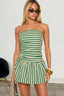 Striped Strapless Ruched Backless Mini Dress