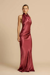 Satin Halter Neck Maxi Dress