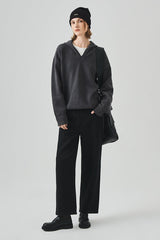 Slouchy V-Neck Hooded Sweater