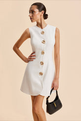 Sleeveless Button Front Mini Work Dress