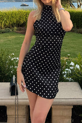 Polka Dot Halter Backless Bodycon Mini Dress