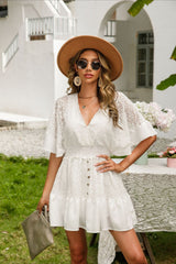 Lace Spliced Batwing Sleeve Boho Dress