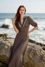 Polka Dot V-Neck Puff Sleeve Bodycon Maxi Dress