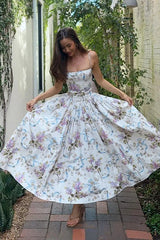 Print Pleated Spaghetti Maxi Dress