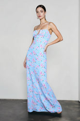 Floral Ruched Backless Tie Cami Mermaid Maxi Bodycon Dress