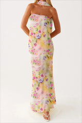 Strapless Ruffle Maxi Floral Dress