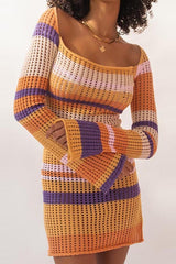Striped Knit Cut Out Mini Bodycon Sweater Dress