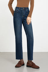 High Waist Fleece Lined 4 Way Stretch Raw Hem Ankle Crop Jeans