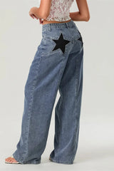 Star Print Loose Wide Leg Jeans