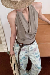 Sleeveless Halter Cowl Knit Top