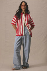 Color Block Striped Polo Sweater