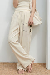 Relaxed Washed Linen Wide Leg Drawstring Pants