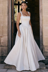 Solid Color A Line Slip Prom Dress