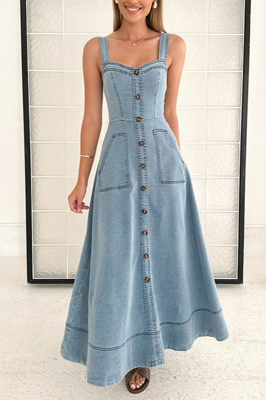 Strappy Backless Midi Denim Dress – DressBetty
