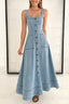 Strappy Backless Maxi Denim Dress