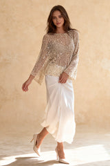 Solid Color Sequined Hollow Long Sleeve Knit Sweater