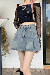 Denim High Waist A line Mini Skirt