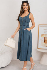 Washed Button Front Cami Denim Dress