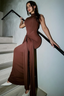 Solid Crew Neck Sleeveless Tie Bodycon Party Dress