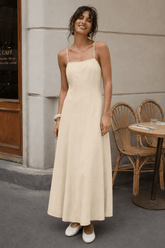 Cotton Panel High Waist Maxi Slip Dress