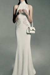 High Neck Lace Mermaid Reception Dress